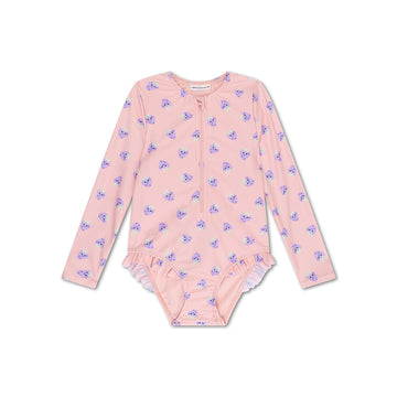 Blackberry | UV beige/purple swimsuit with long sleeves for girls