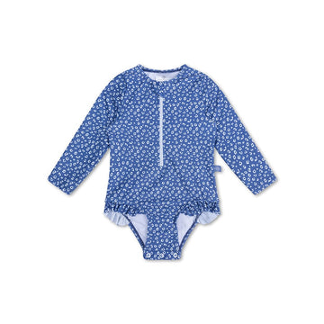 Leopard | Blue UV swimsuit with long sleeves for girls