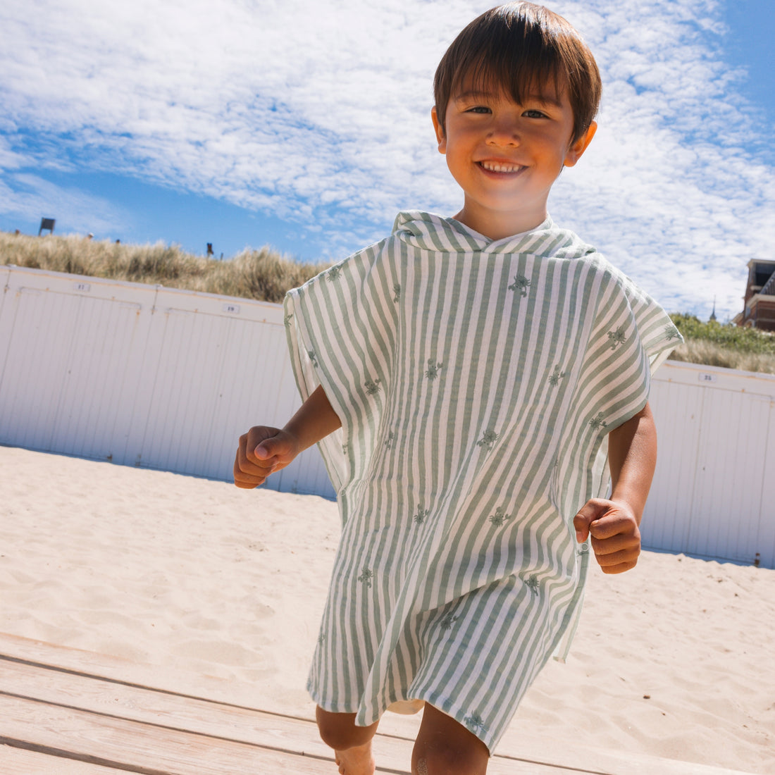 Crabby | White/Green Beach poncho 52 x 52 cm