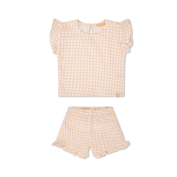 Sunset Grid | Orange/White Girls Beach Set - Muslin