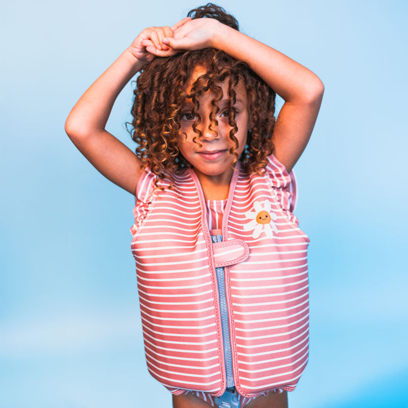 Swim-Vest-Daisy-Flower-Red/White-Striped-swim-essentials-1