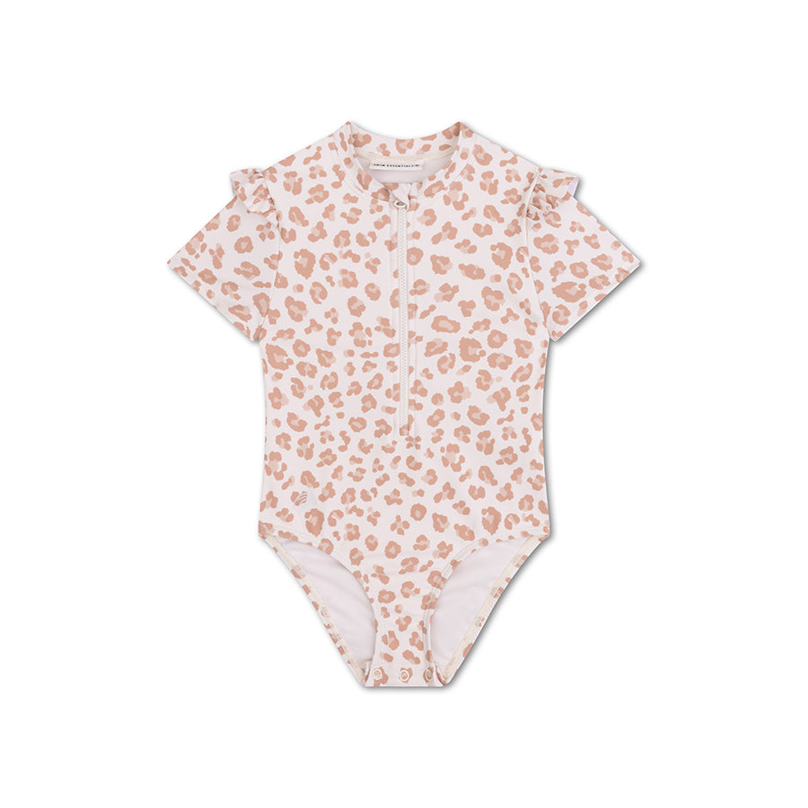 Leopard | UV beige swimsuit with short sleeves for girls